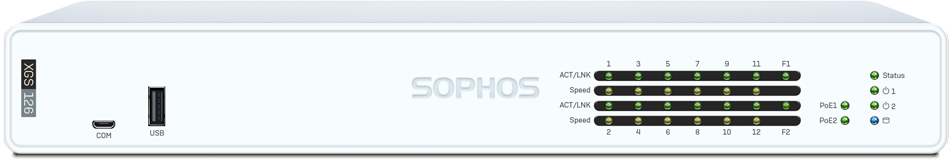 Dois Firewalls Sophos Desktop conectados com fibra ótica azul de alta velocidade