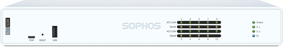 Dois Firewalls Sophos Desktop conectados com fibra ótica azul de alta velocidade